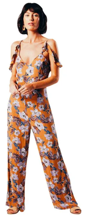 Womens Floral Print Wide Leg Jumpsuit