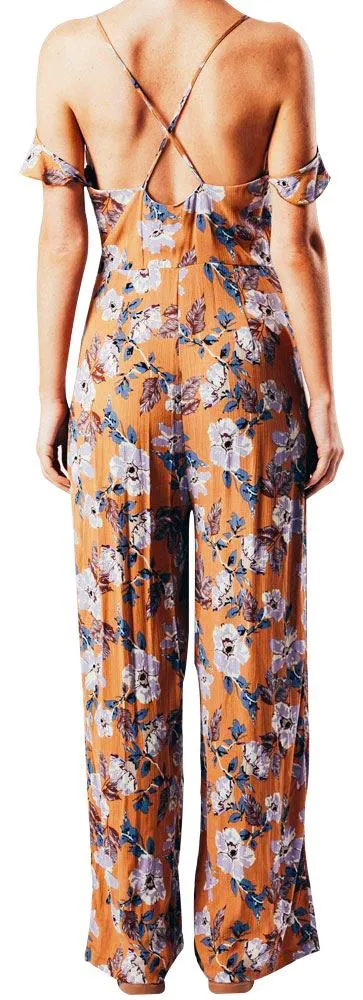 Womens Floral Print Wide Leg Jumpsuit