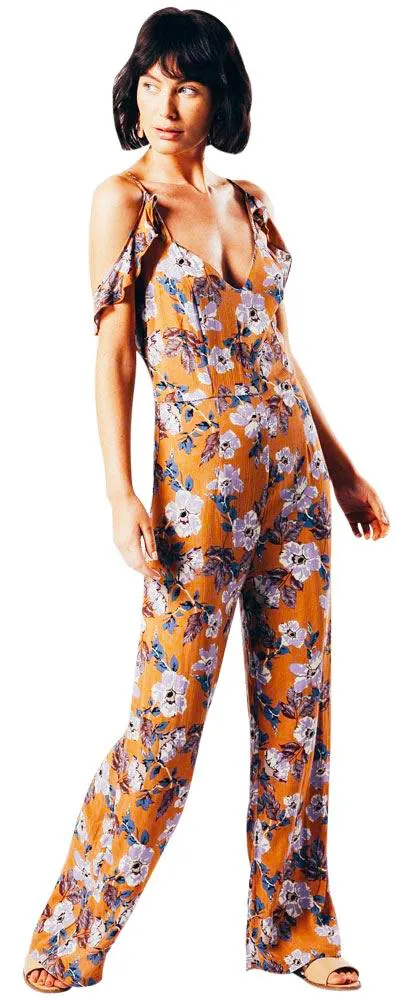 Womens Floral Print Wide Leg Jumpsuit