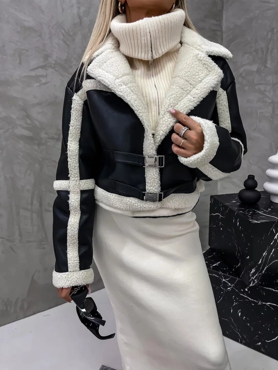 Women's Fur Integrated Long-sleeved Coat