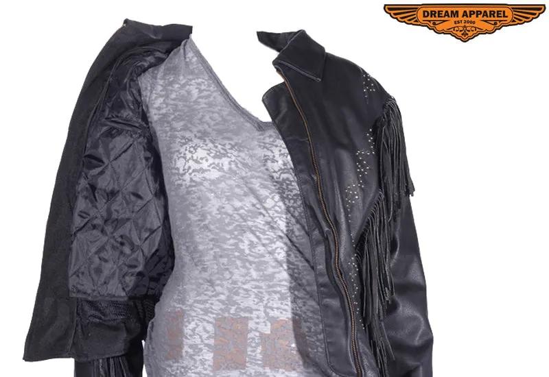 Women's Leather Jacket With Zipper Cuffs & Classic Collar