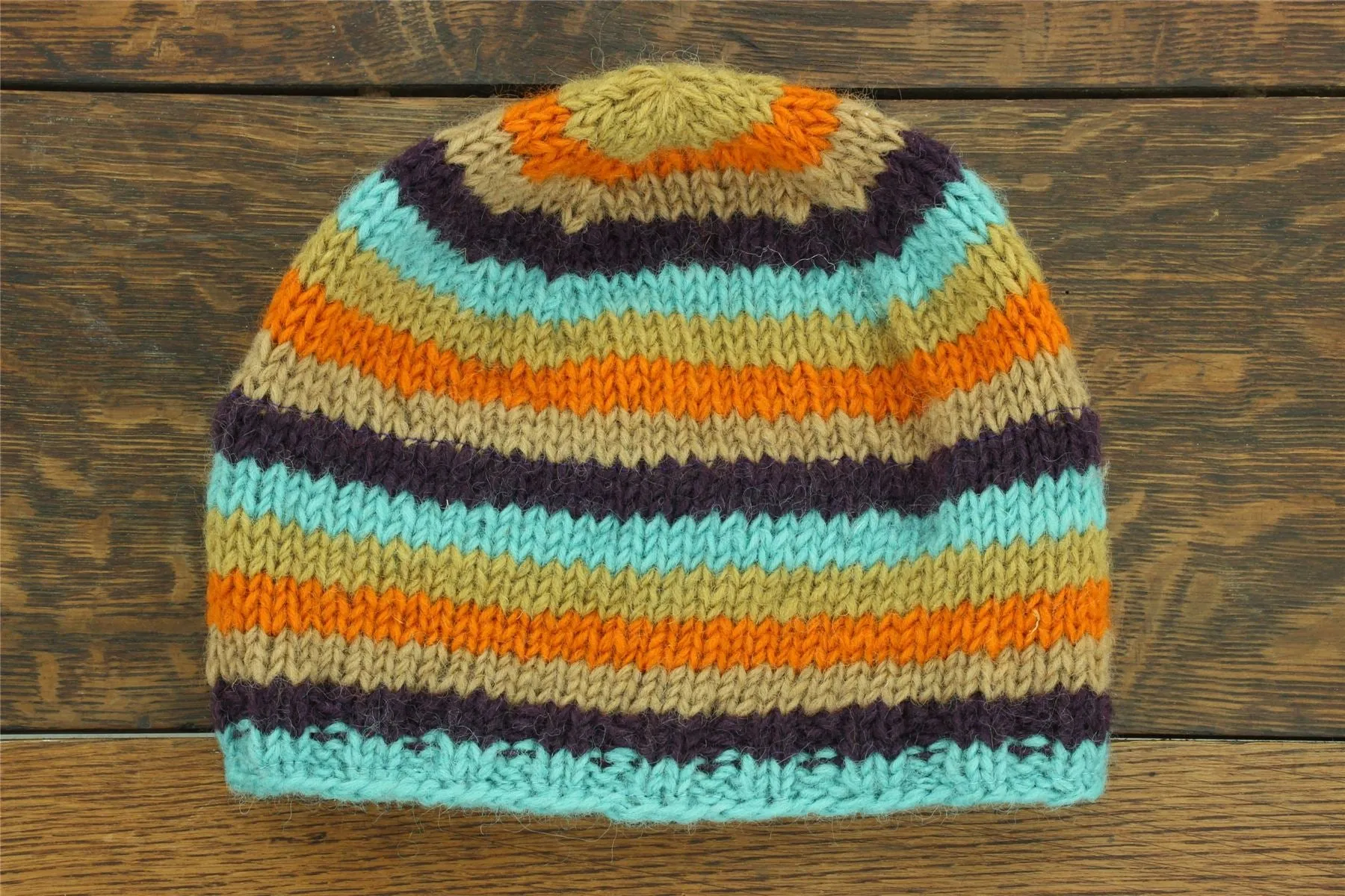 Wool Knit Beanie Hat - Stripe Retro A