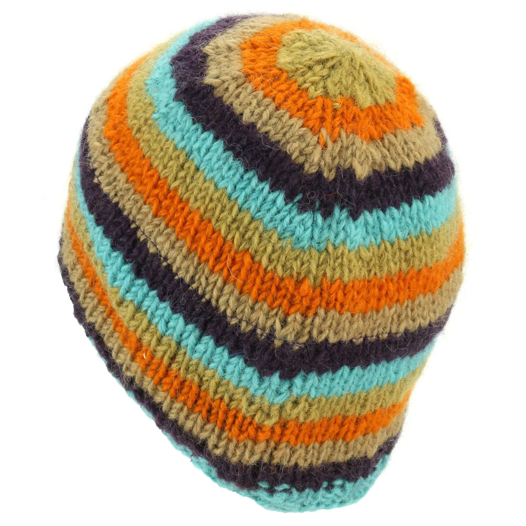 Wool Knit Beanie Hat - Stripe Retro A