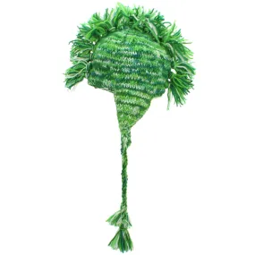 Wool Knit 'Punk' Mohawk Earflap Beanie Hat - Green Space Dye