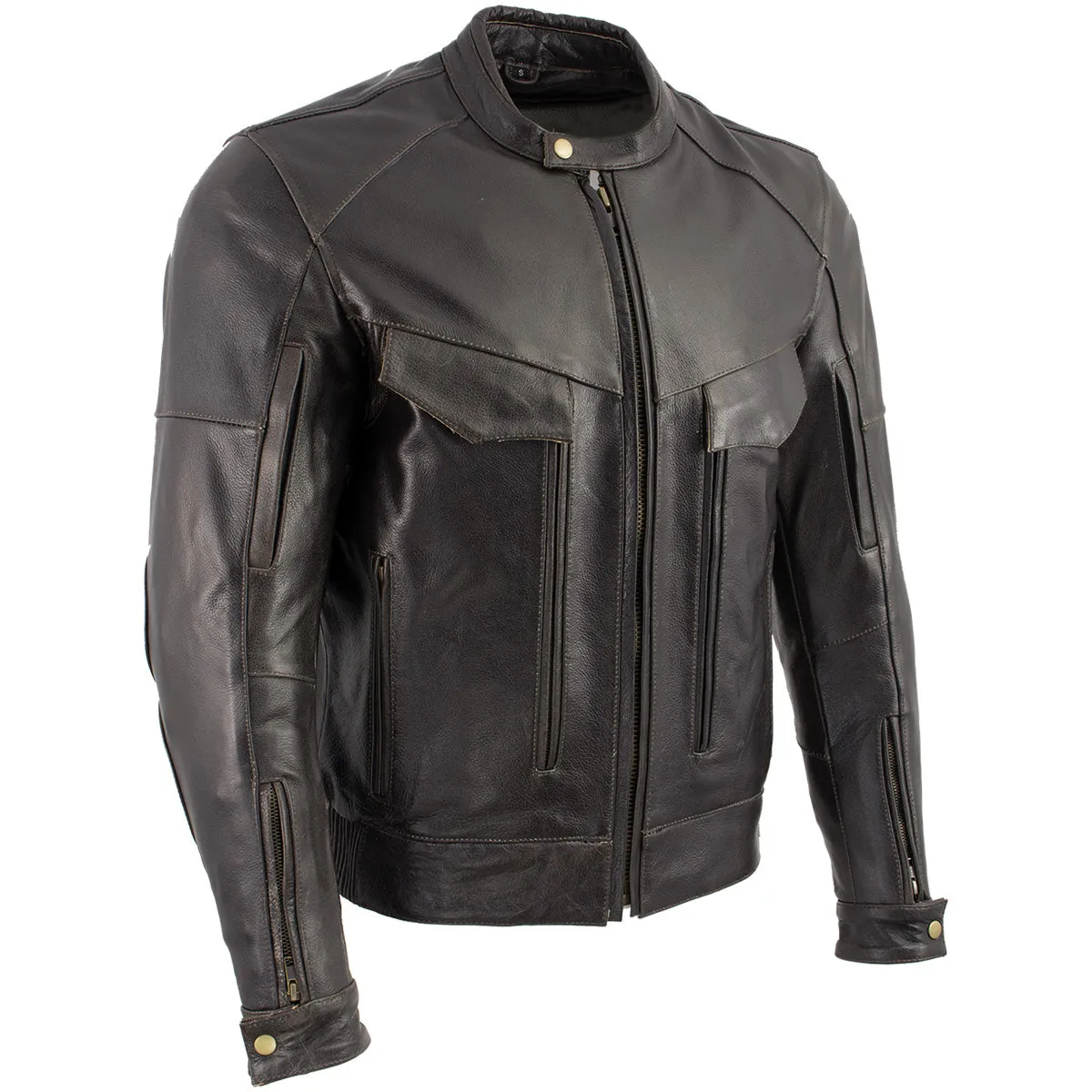 Xelement B7496 Men's 'Bandit' Retro Distressed Brown Leather Jacket