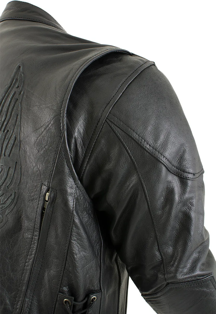 Xelement B96333 Men's 'Flying Mayhem Skull' Black Leather Moto Jacket