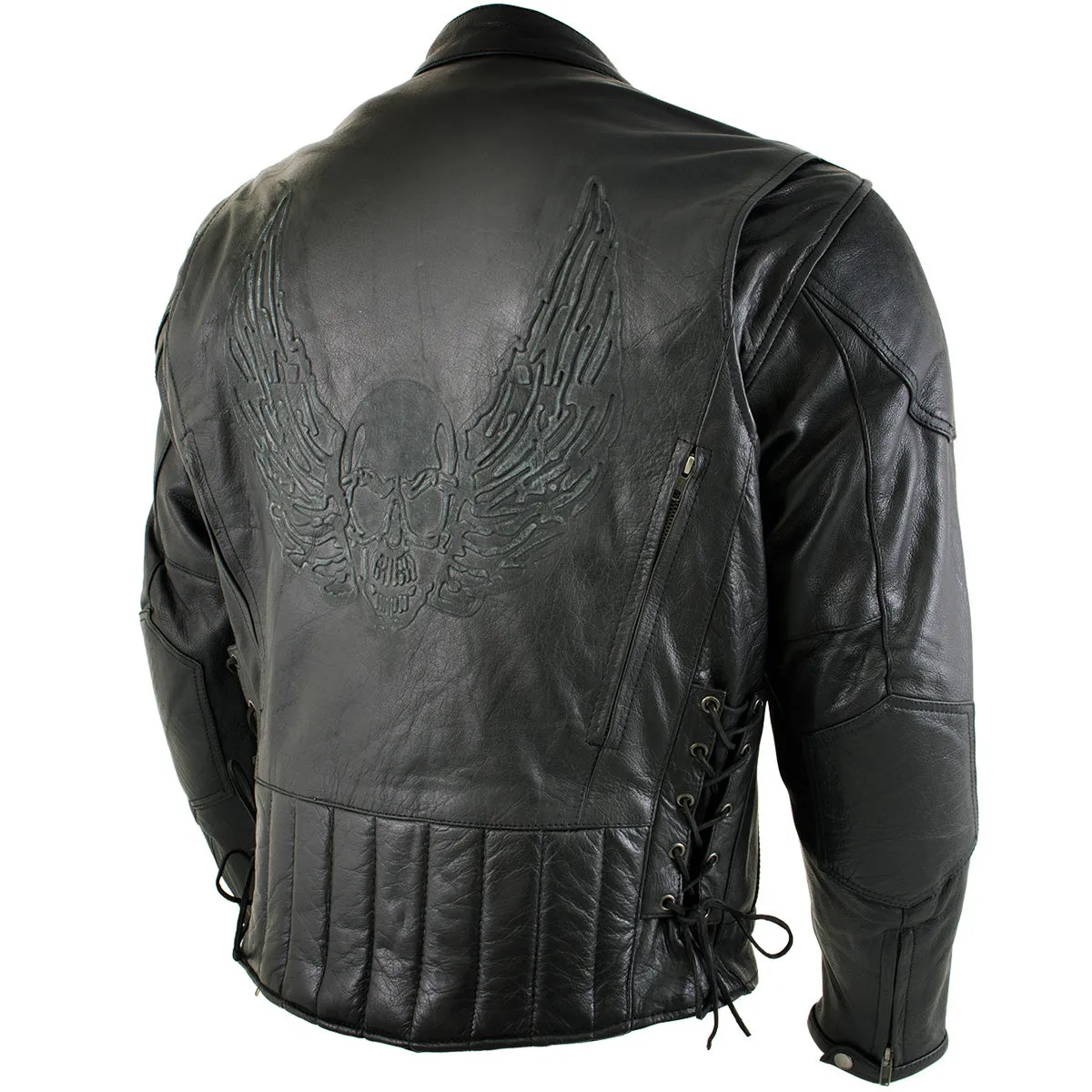 Xelement B96333 Men's 'Flying Mayhem Skull' Black Leather Moto Jacket