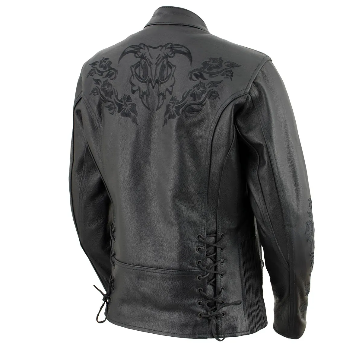 Xelement XS2030 Women's 'Gemma' Solid Black Leather Embroidered Jacket with X-Armor Protection