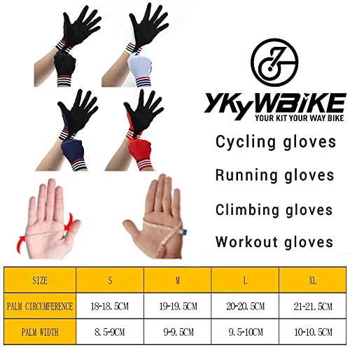 YKYW MTB Road Cycling Touch Screen Full Finger Gel Gloves Lycra Fabric Antiskid Rubber Wear-resistant Shockproof White