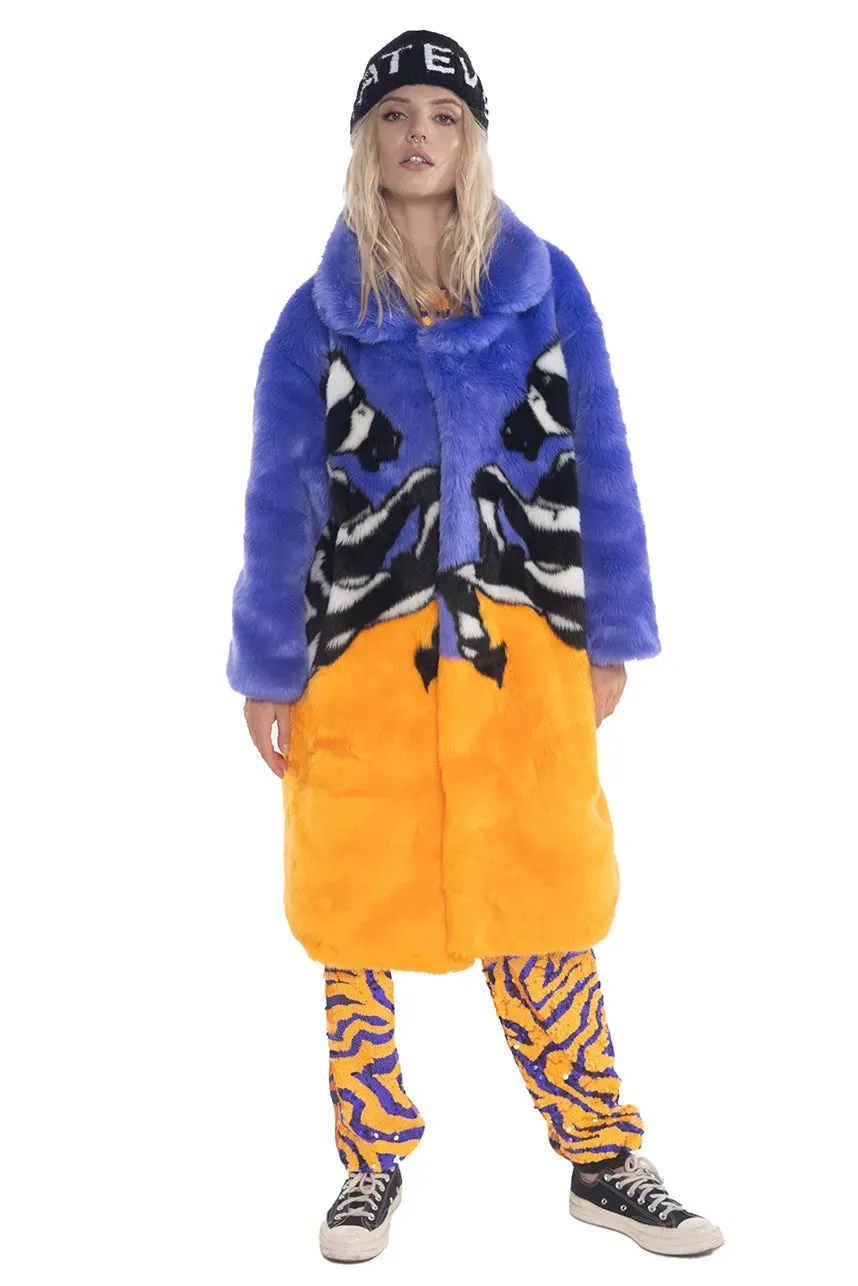 Zebras Faux Fur Coat